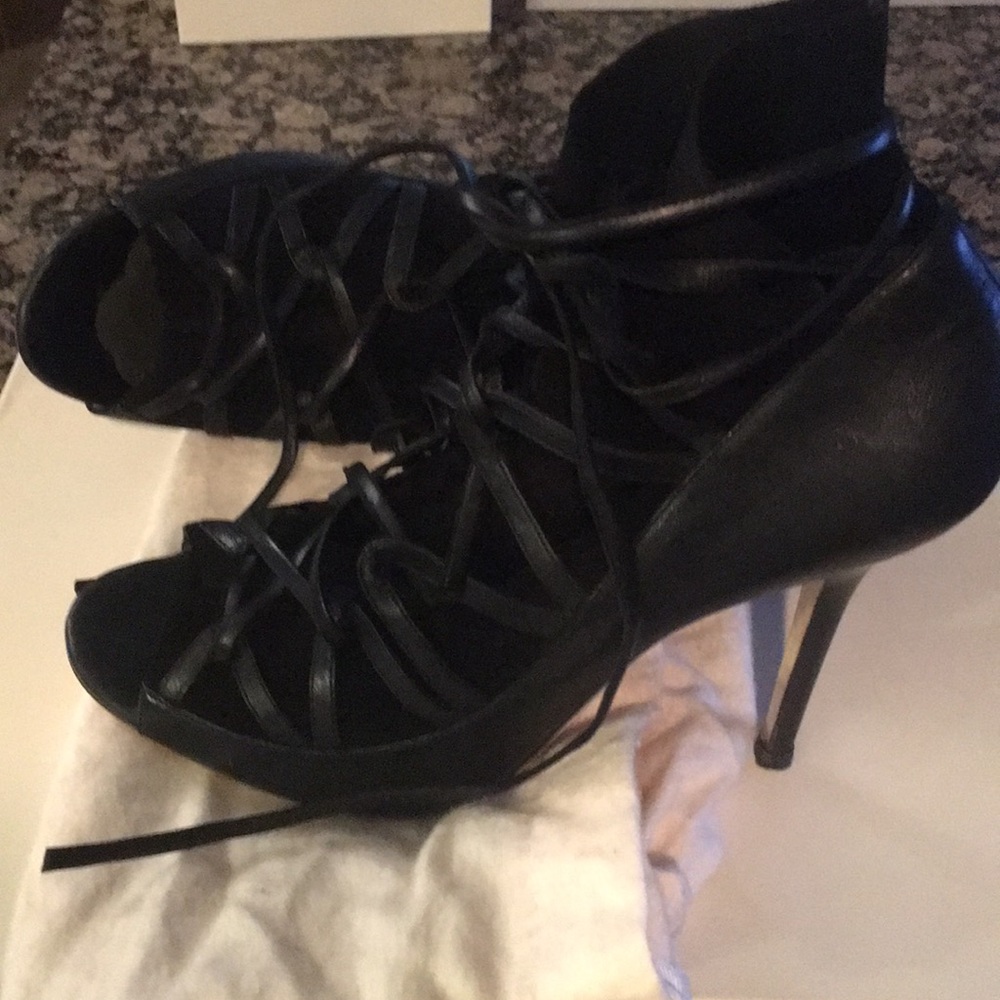 Black lace up booty heels